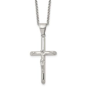 Chisel Stainless Steel Crucifix Pendant on a 22 inch Rolo Chain Necklace